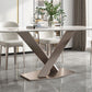Glam Rectangle Table Sintered Stone Dining Table with Metal Legs