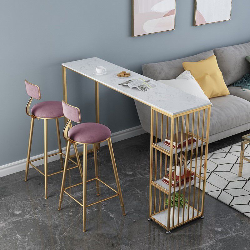 Glam Bar Table Artificial Marble Pub Table with Shelf for Living Room, Only Table Clearhalo 'Bar Furniture' 'Bar Tables' 'bar_tables' 'furn' 'furn_bar_tables' 'Furniture' 'furniture_bar_tables' 'Kitchen & Dining Furniture' 1200x1200_883cb354-76eb-4fd9-a39a-c18b2d6371b9