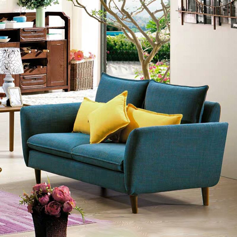 Sofá de tela de sofá de brazo acampanado estándar con acento de madera