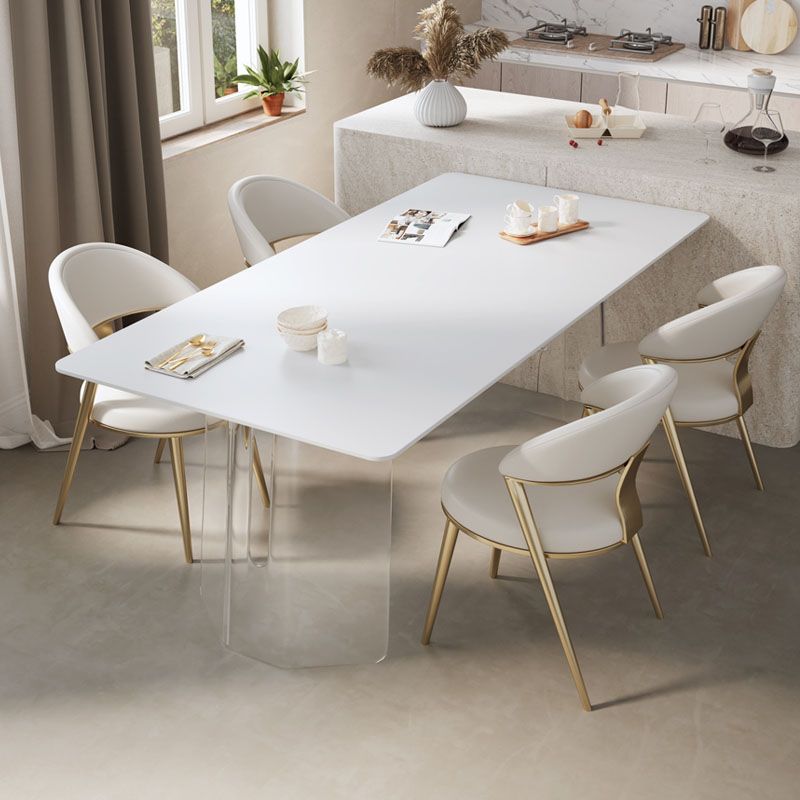 Modern 1/2/5/6 Pieces Acrylic Dining Table Set with White Sintered Stone Top Dinette Set Clearhalo 'Dining Room Sets' 'Dining Tables & Seating' 'dining_room_set' 'furn' 'furn_dining_room_set' 'Furniture' 'furniture_dining_room_set' 'Kitchen & Dining Furniture' 'kitchen&dining_furn' 'kitchen' 1200x1200_8845ca00-08dd-4b40-846a-fbef053e5790