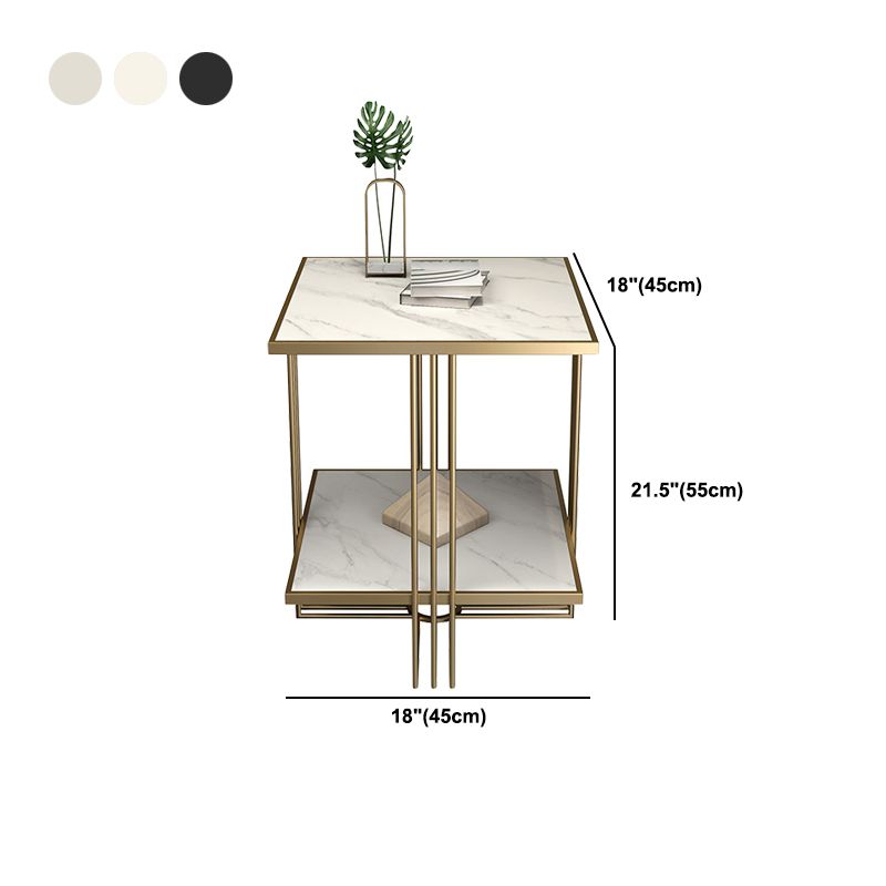 Tavolo da notte in pietra d'oro Glam mobile per comodino con 2 ripiani