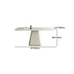 Mesa de comedor de comedor superior de piedra con base de pedestal en blanco