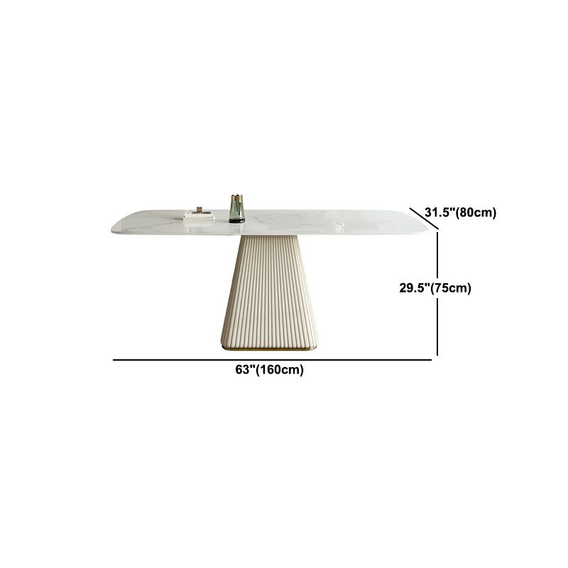 Mesa de comedor de comedor superior de piedra con base de pedestal en blanco