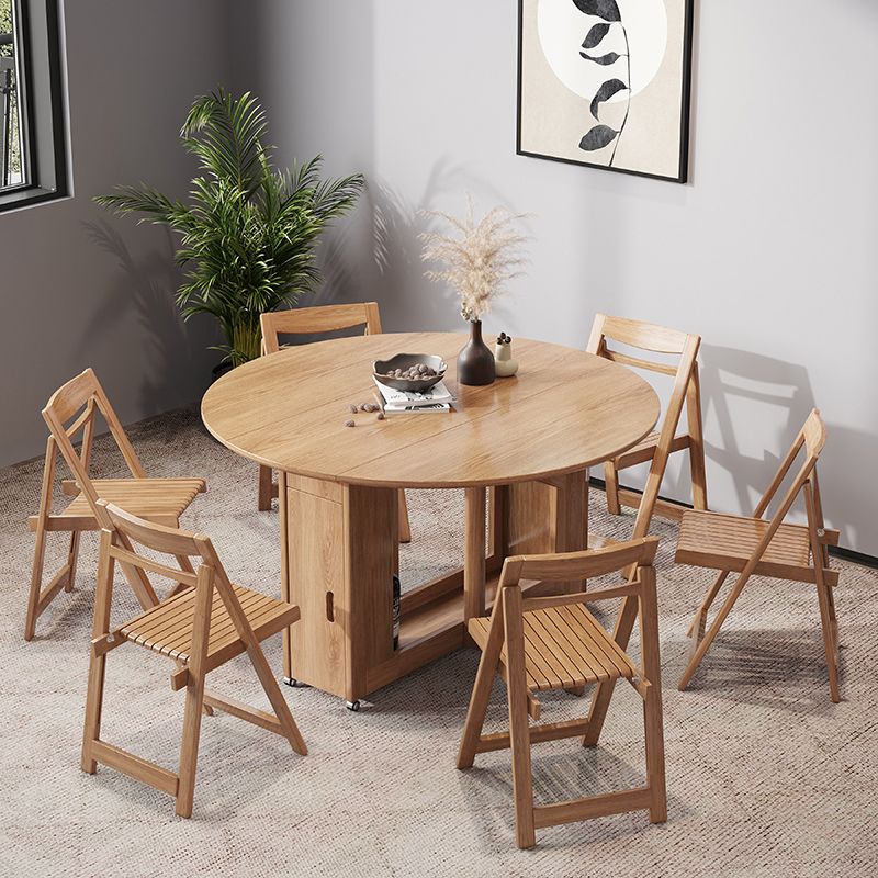 Simplicity Style Round Solid Wood Dining Site Table with Drop-Leaf Clearhalo 'Dining Tables & Seating' 'Dining Tables' 'dining_table' 'furn' 'furn_dining_table' 'Furniture' 'Kitchen & Dining Furniture' 1200x1200_884a146d-d457-4ad1-ab85-26bfcf963354