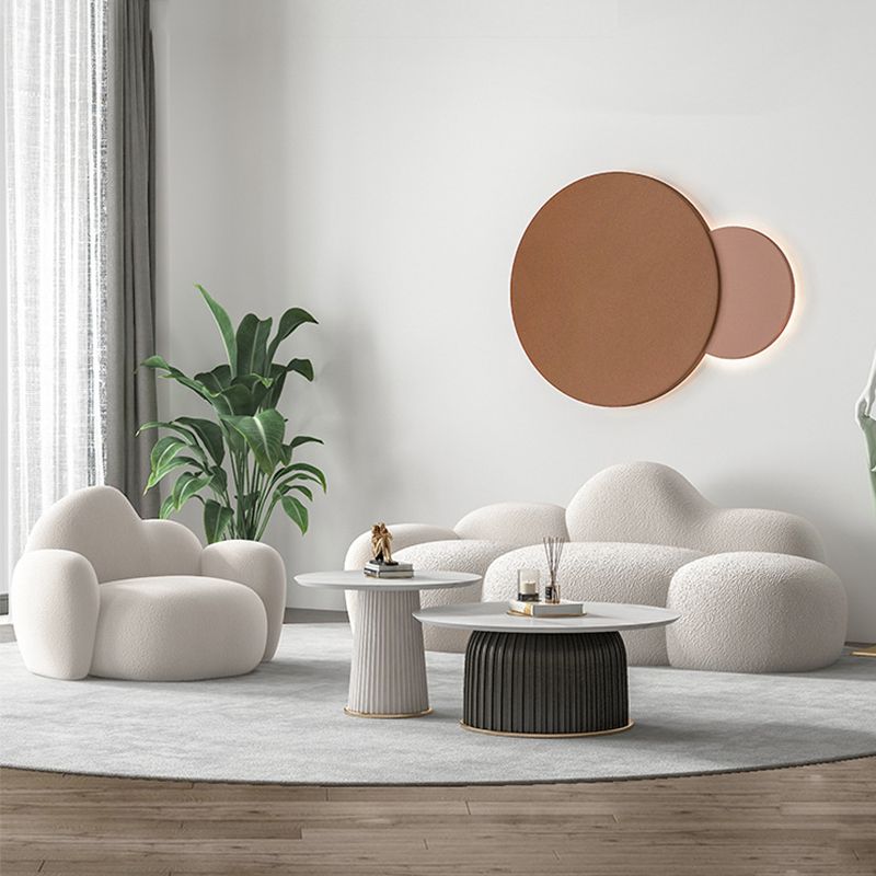 Divano posteriore curvo in lana bianca moderna moderna da 34,65 "H -braccio quadrato