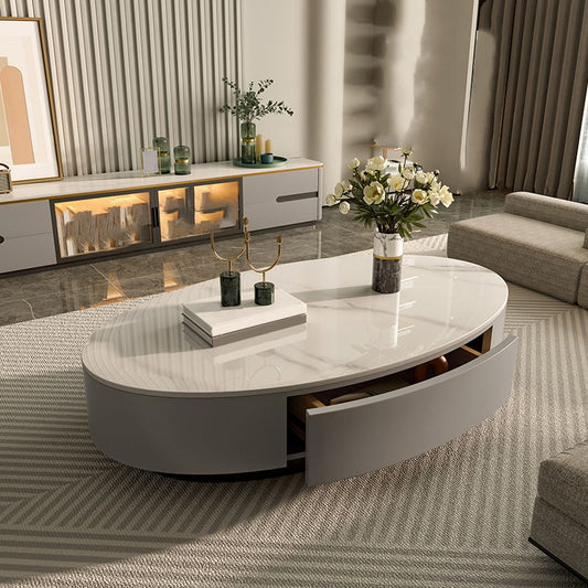 グラムオーバルスレートトップコーヒーテーブル13.77 "ストレージ付きカクテルテーブル