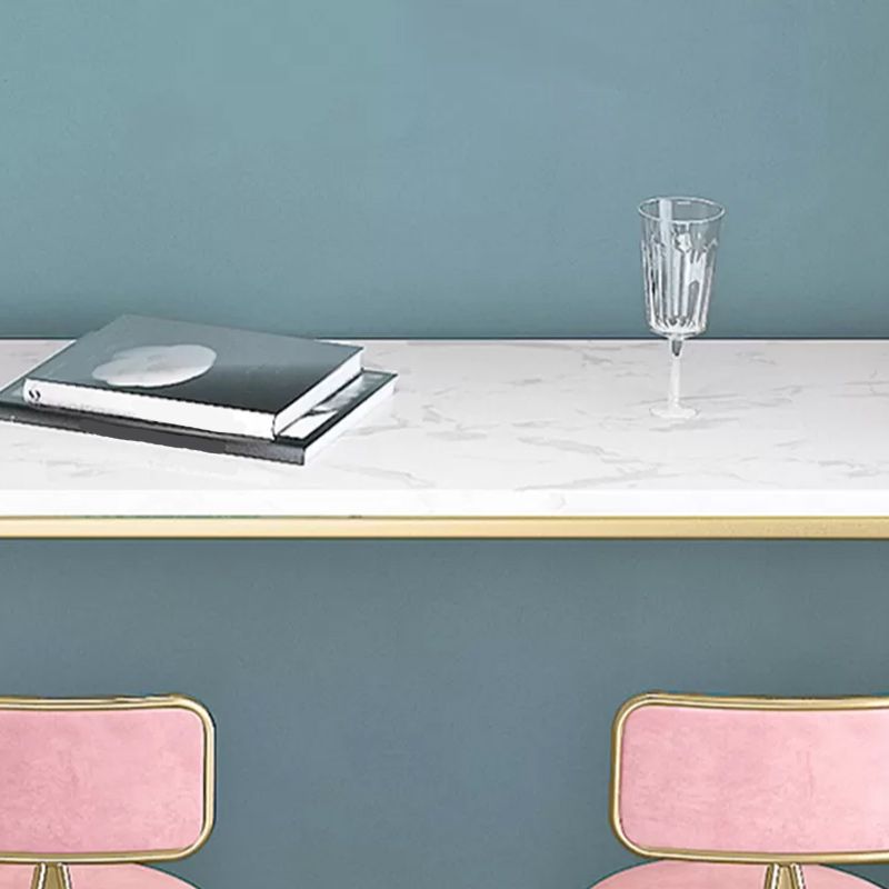 Stone Bar Dining Table Glam Rectangle Bar Table with Trestle Pedestal for Balcony