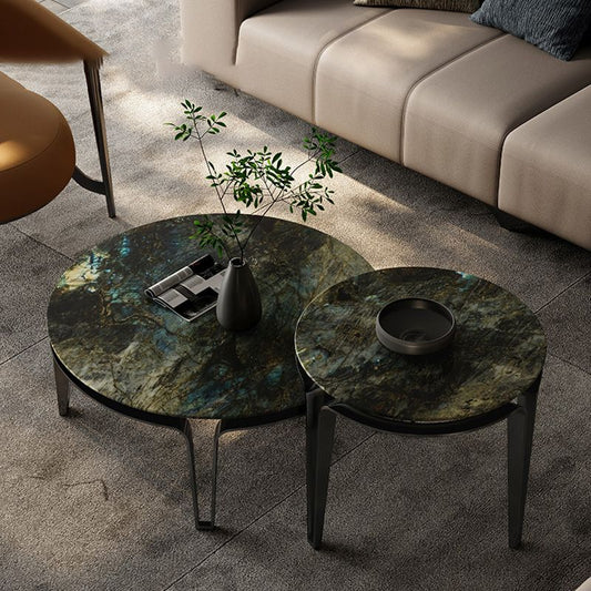 No Distressing Round Slate Contemporary 1 Coffee Table with 4 Metal Legs Clearhalo 'Coffee & Accent Tables' 'Coffee Tables' 'coffee_tables' 'furn' 'furn_coffee_tables' 'Furniture' 'Living Room Furniture' 1200x1200_885c38b6-6cb5-42f4-b370-4bea39a24f2f