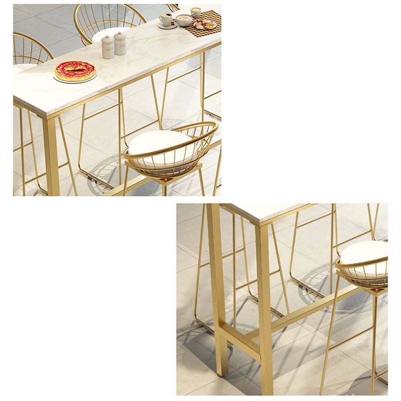 Glam Bar Height Table White Faux Marble Top Bistro Table with Trestle Base Clearhalo 'Bar Furniture' 'Bar Tables' 'bar_tables' 'furn' 'furn_bar_tables' 'Furniture' 'Kitchen & Dining Furniture' 1200x1200_8869f050-bf34-4976-86fa-055ce9499cd1