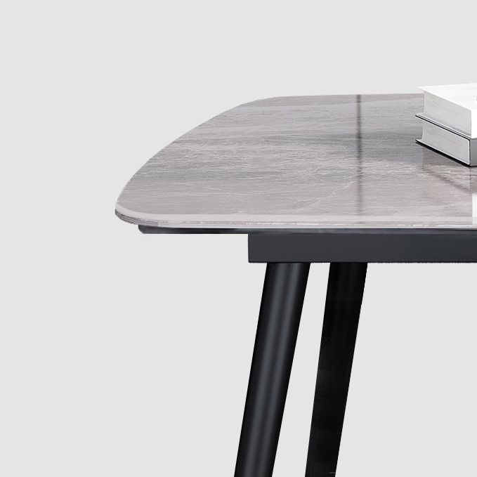 Contemporary Rectangle Dining Table Grey Sintered Stone Dining Table with 4 Black Legs Clearhalo ' dining_table' 'Dining Tables & Seating' 'Dining Tables' 'furn' 'furn_dining_table' 'Furniture' 'furniture_dining_table' 'Kitchen & Dining Furniture' 'kitchen&dining_furn' 'kitchen' 'kitchen_dining_table' 1200x1200_886c8664-eac3-4d94-8e1d-5b28ab713227