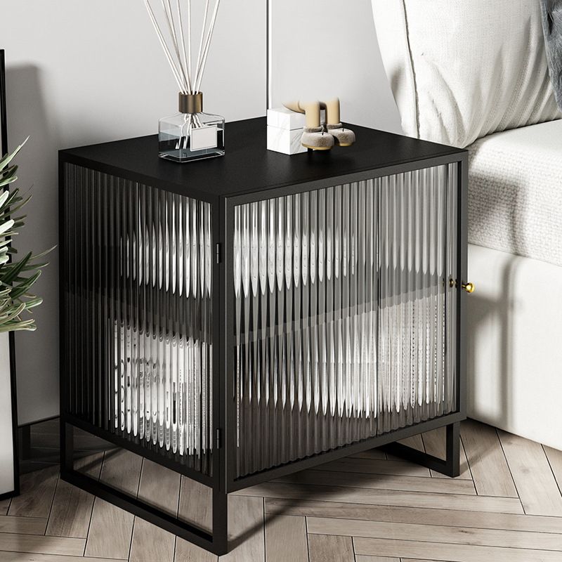 Glass and Metal Bedside Cabinet Modern Minimalist Bedside Table with Legs Clearhalo 'Bedroom Furniture' 'furn' 'furn_night_stand' 'Furniture' 'night_stand' 'Nightstands' 1200x1200_886d066a-a71f-4a54-a8f7-e1ccded0e81c