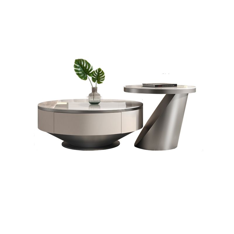 Modern licht luxe salontafel Ronde leisteen salontafel met opberglade