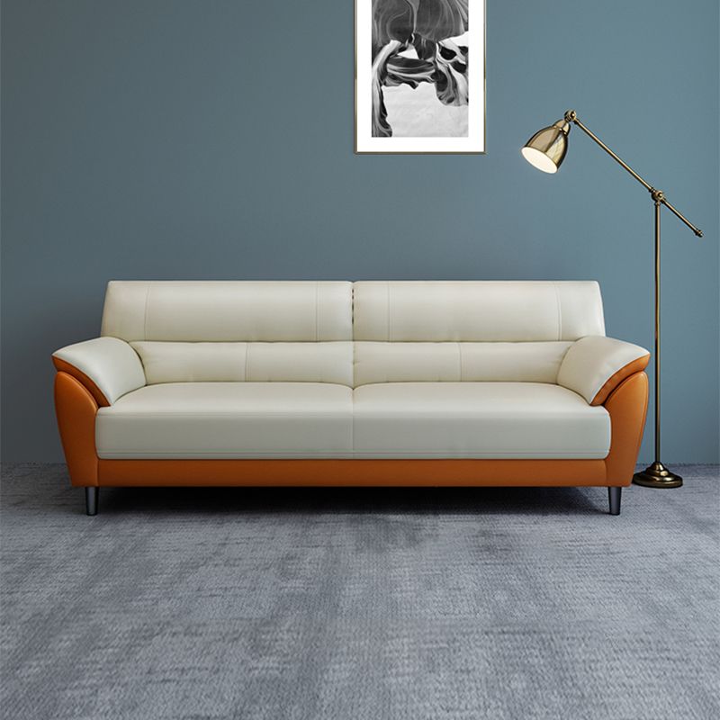 Genuine Leather Stain Resistant Contemporary Settee Couch in Orange and White Clearhalo 'furn' 'furn_sofas' 'Furniture' 'Living Room Furniture' 'Sofa' 'sofas' 1200x1200_886de773-43be-43af-b962-274f37508f82