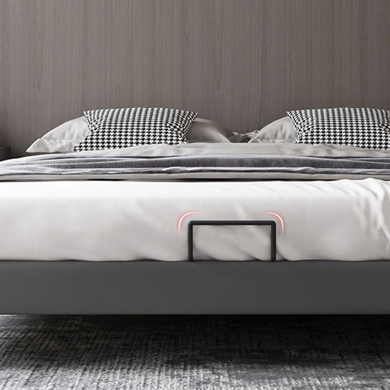 Piattaforma grigio scuro letto in legno e piattaforma imbottita con gambe metalliche