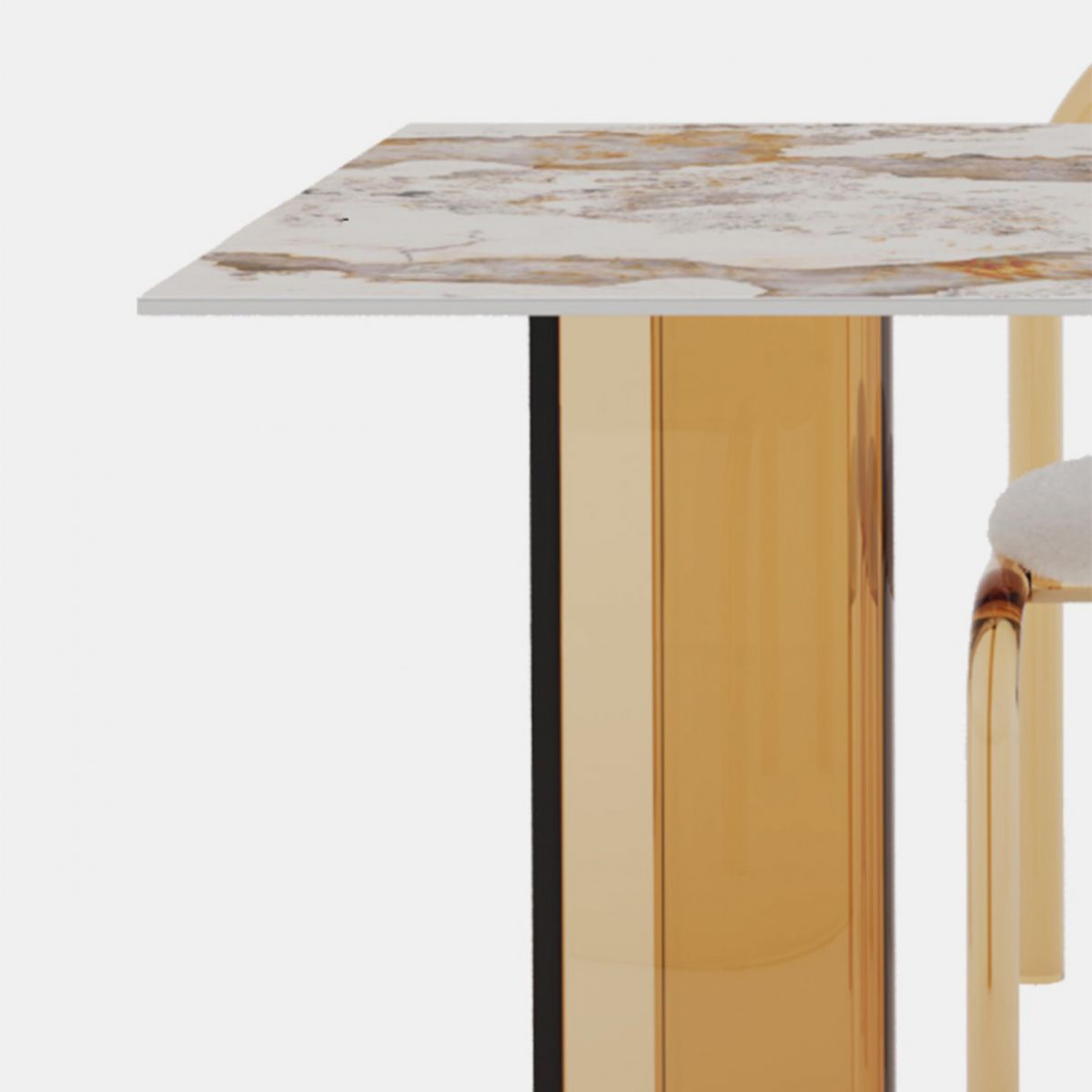 Glossy Beige Dinette Table with Double Pedestal Modern Dining Table for Home Clearhalo 'Dining Tables & Seating' 'Dining Tables' 'dining_table' 'furn' 'furn_dining_table' 'Furniture' 'Kitchen & Dining Furniture' 1200x1200_887216b6-a583-411e-9eb5-c7c40ac1278b