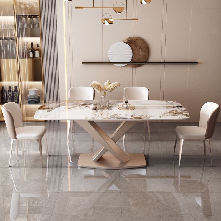 Modern Sintered Stone Top Dining Set Rectangle 1/2/5/7 Pieces Dinette Table Set in Gold Clearhalo 'Dining Room Sets' 'Dining Tables & Seating' 'dining_room_set' 'furn' 'furn_dining_room_set' 'Furniture' 'Kitchen & Dining Furniture' 1200x1200_8872ba69-ac27-4d89-827f-63d0b6829075