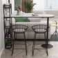 Mesa de bar de bistró de mármol sintético, mesa de bar con base metálica rectangular y estantes