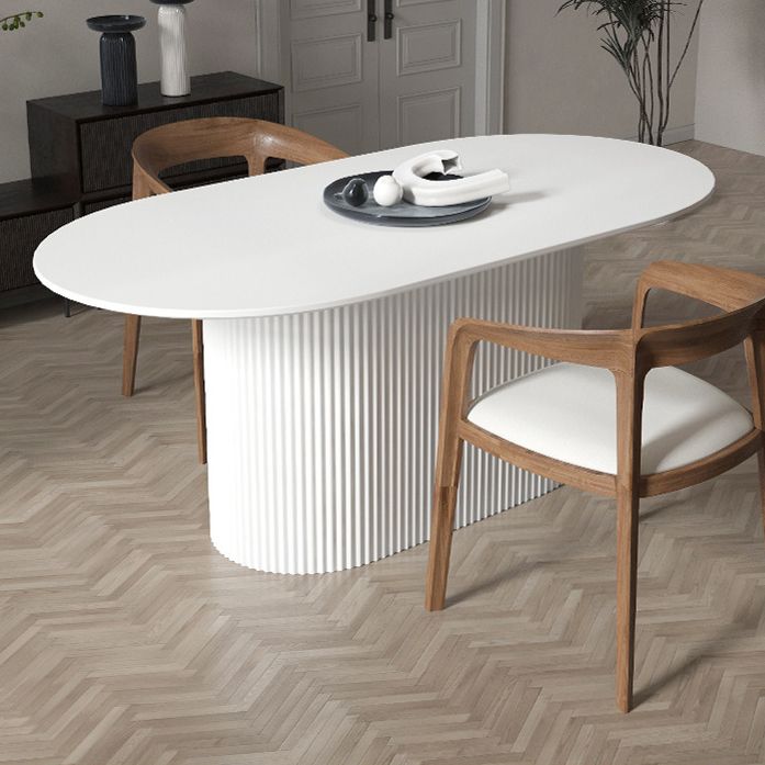 White Top Dining Table Contemporary Oval Dining Table with Pedestal Base Clearhalo 'Dining Tables & Seating' 'Dining Tables' 'dining_table' 'furn' 'furn_dining_table' 'Furniture' 'Kitchen & Dining Furniture' 1200x1200_88773873-56a4-41a0-ad4f-1ea014d8eb22