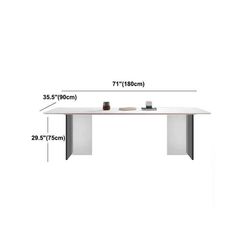 White Stone Top Dining Table Rectangle Contemporary Dining Table with Pedestal Base
