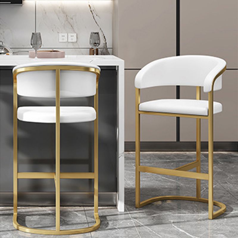 Glam Restaurant Leather Stool Matte Finish Metal Footrest Barstool