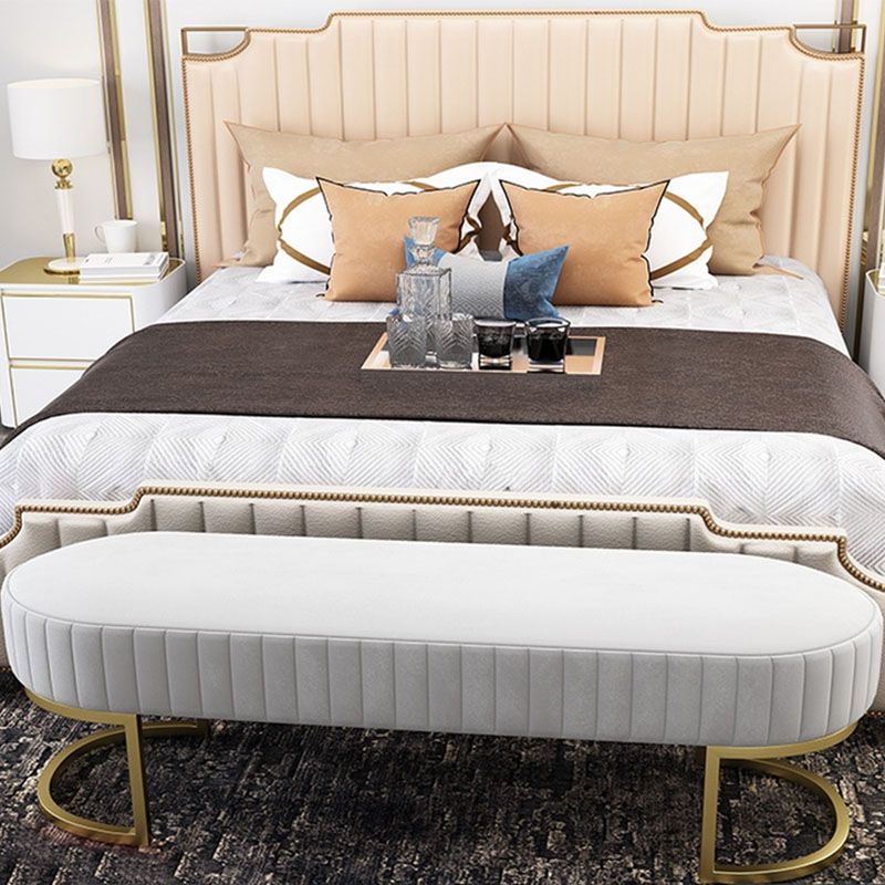 Contemporary Upholstered Bench Oval 16.5" Height Bedroom Bench with Metal Legs Clearhalo 'Benches' 'Chairs & Seating' 'furn' 'furn_benches' 'Furniture' 'Living Room Furniture' 1200x1200_887e6354-af44-4457-94d0-d21ebc27a364