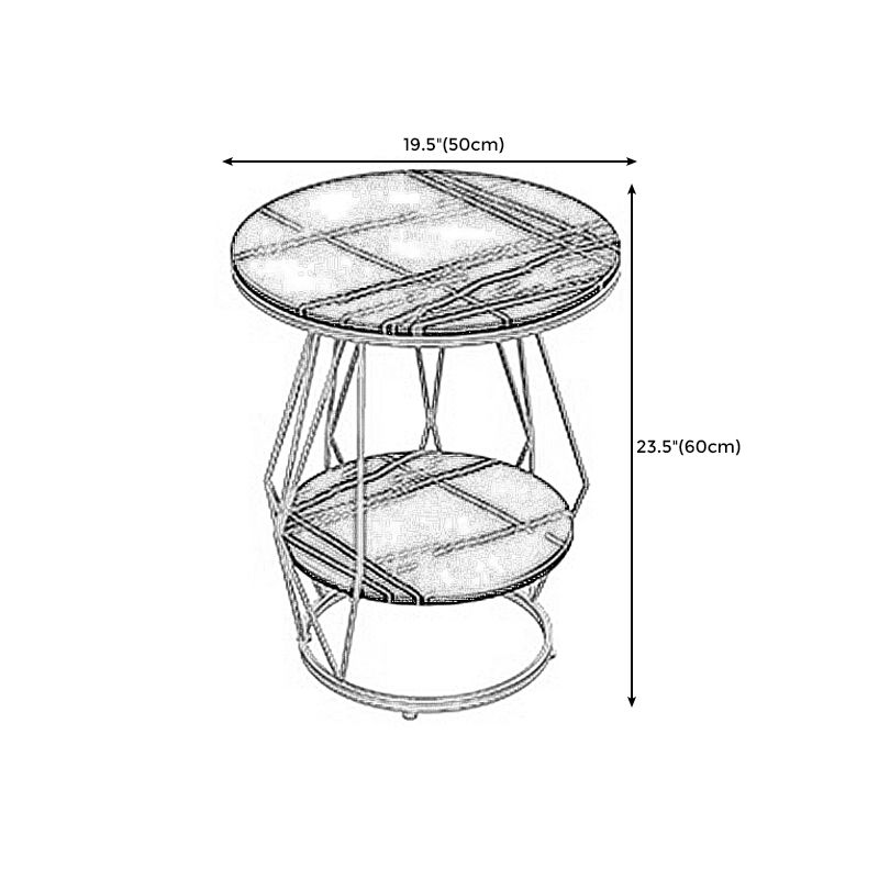 23.6"H Modern Metal Frame Base Slate Round Coffee Table End Table
