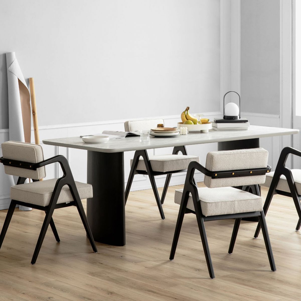 Contemporary White Retractable Wooden Dining Table with Double Pedestal Clearhalo 'Dining Tables & Seating' 'Dining Tables' 'dining_table' 'furn' 'furn_dining_table' 'Furniture' 'Kitchen & Dining Furniture' 1200x1200_8880130f-cc73-4ec3-87b3-6fd3fa0b7c6c