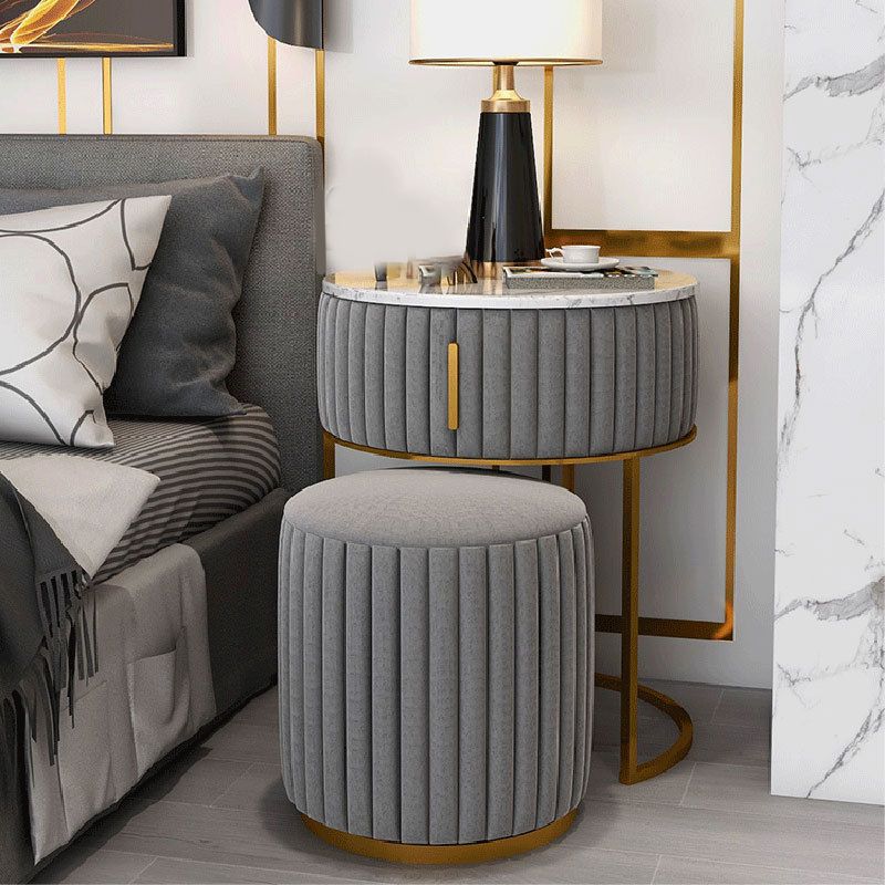 2 Pieces Make-up Vanity Stool Set Luxurious Table with Stone Top