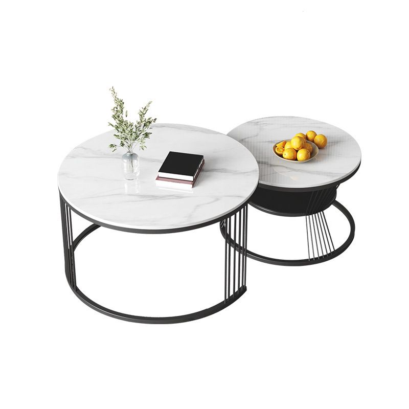 Round White Slate Coffee Table with Shelf Frame Base 2 Nestling Cocktail Table Clearhalo 'Coffee & Accent Tables' 'Coffee Tables' 'coffee_tables' 'furn' 'furn_coffee_tables' 'Furniture' 'furniture_coffee_tables' 'Living Room Furniture' 1200x1200_8880bb7e-f3a6-44e0-a363-e1393929a102