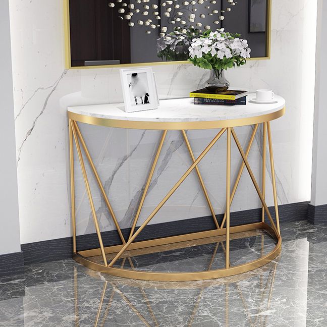 Tavolino console in marmo glam tavolo accento di ferro mezza luna per sala