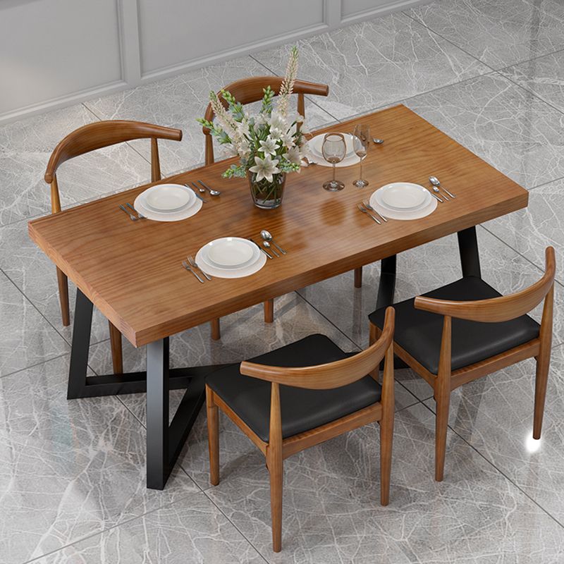 Rectangle Dining Table Simplicity Dinner Room Solid Wood Table with Metallic Base Clearhalo ' dining_table' 'Dining Tables & Seating' 'Dining Tables' 'furn' 'furn_dining_table' 'Furniture' 'furniture_dining_table' 'Kitchen & Dining Furniture' 'kitchen&dining_furn' 'kitchen' 'kitchen_dining_table' 1200x1200_888378ba-2006-41ea-8d56-61102dec91c7