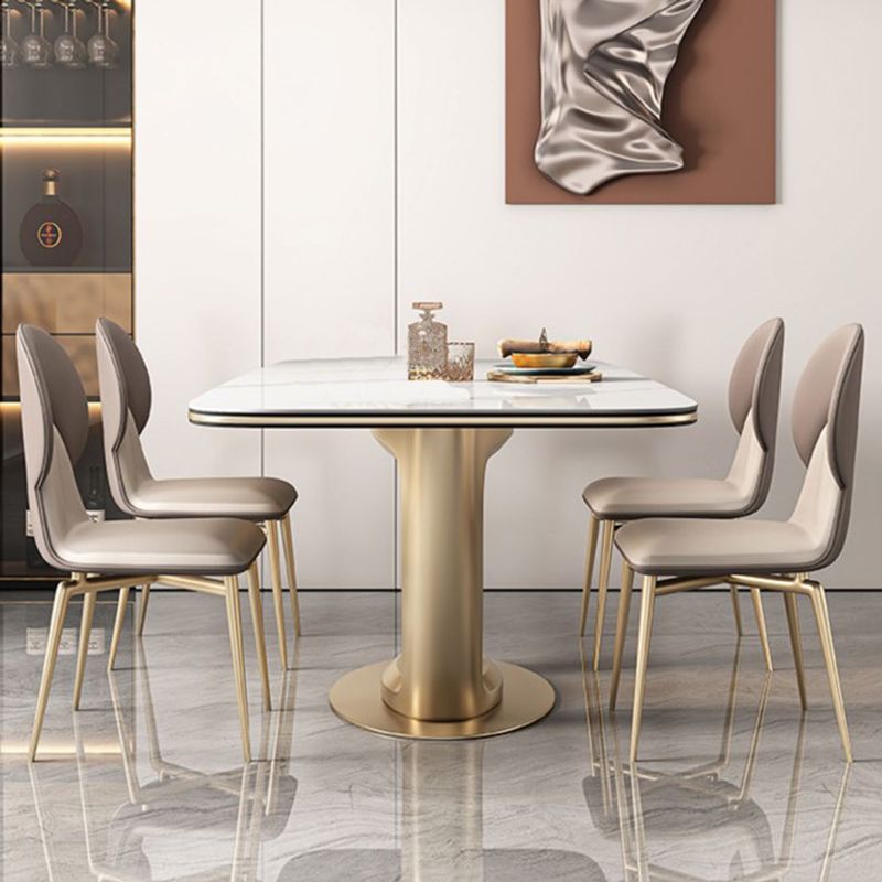 ホーム用の光沢のある白い石のダイニングテーブルセット1/5ピースモダンなディネットセット