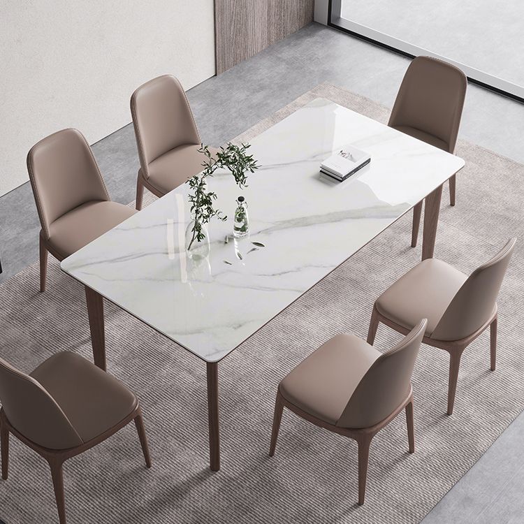 Rectangle 4 Legs Mid-Century Table White Color Fixed Table of Sintered Stone Clearhalo ' dining_table' 'Dining Tables & Seating' 'Dining Tables' 'furn' 'furn_dining_table' 'Furniture' 'furniture_dining_table' 'Kitchen & Dining Furniture' 'kitchen&dining_furn' 'kitchen' 'kitchen_dining_table' 1200x1200_888423f4-36c8-441a-8b31-bca9a734a1ff