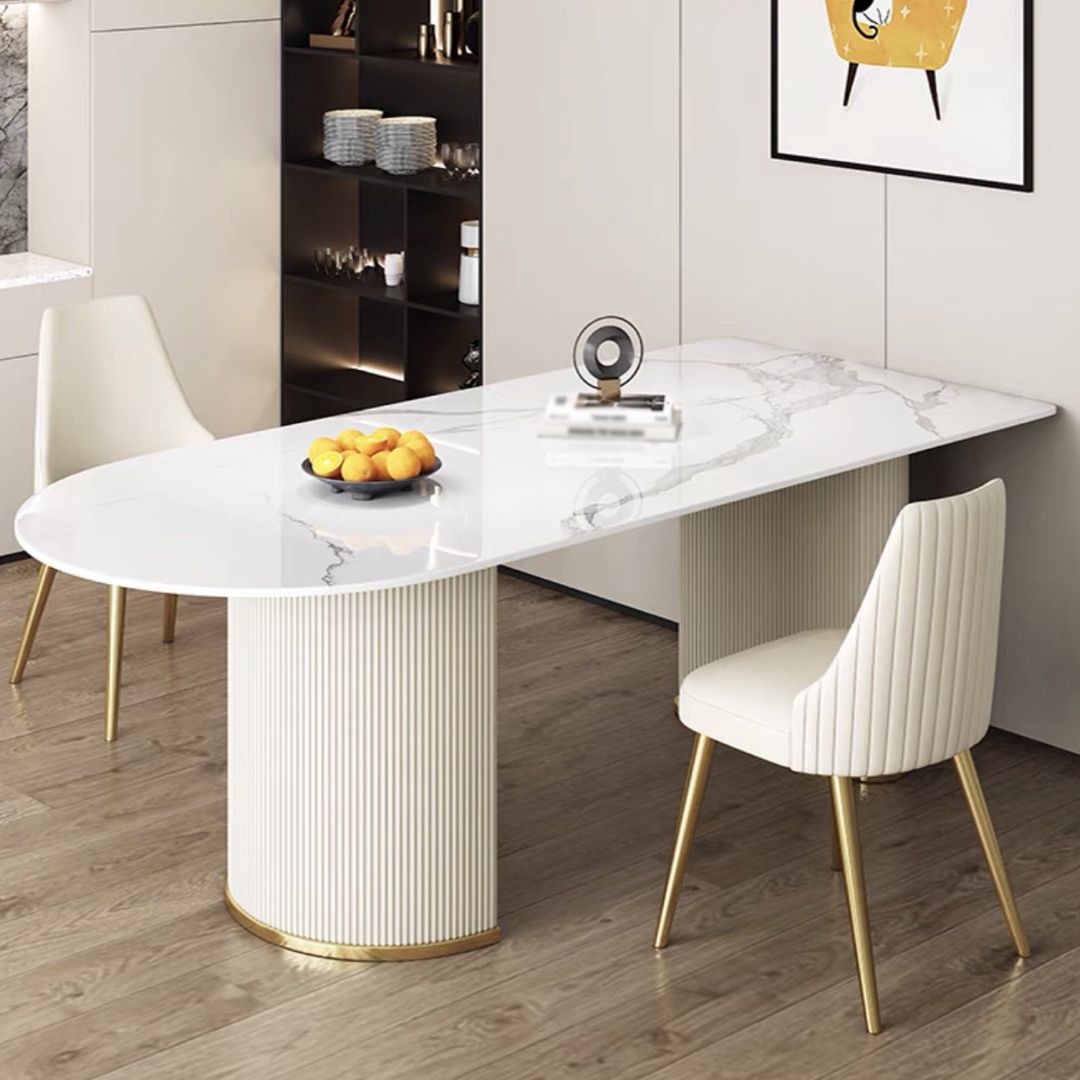 Free Form White Dining Table Sintered Stone Table Luxury with Double Pedestal Clearhalo 'Dining Tables & Seating' 'Dining Tables' 'dining_table' 'furn' 'furn_dining_table' 'Furniture' 'Kitchen & Dining Furniture' 1200x1200_88857713-c0de-4de6-bff2-fe64681f0c8d