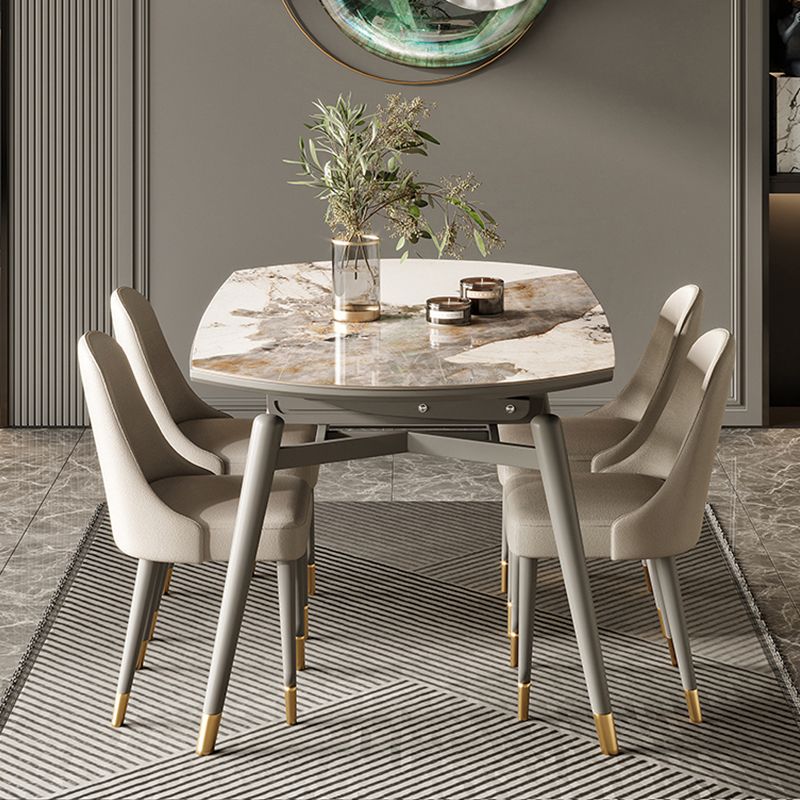 Extendable Sintered Stone Dining Table Round Table with 4 Legs for Home