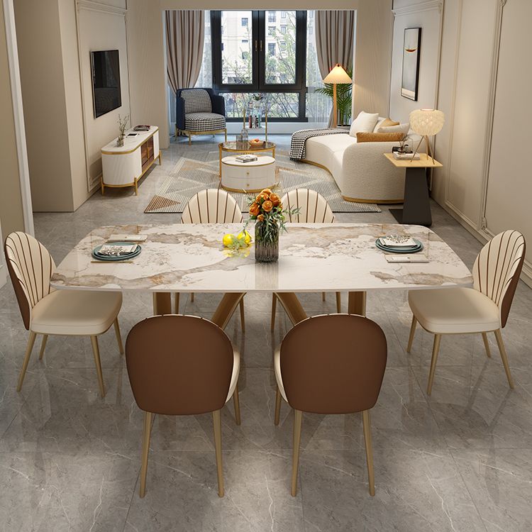 Modern Sintered Stone Dining Room Set Standard Height with Double Pedestal Base Dining Table Set Clearhalo 'Dining Room Sets' 'Dining Tables & Seating' 'dining_room_set' 'furn' 'furn_dining_room_set' 'Furniture' 'furniture_dining_room_set' 'Kitchen & Dining Furniture' 'kitchen&dining_furn' 'kitchen' 1200x1200_8886cbf2-f946-4dfa-8e43-dcaf3a90ef25