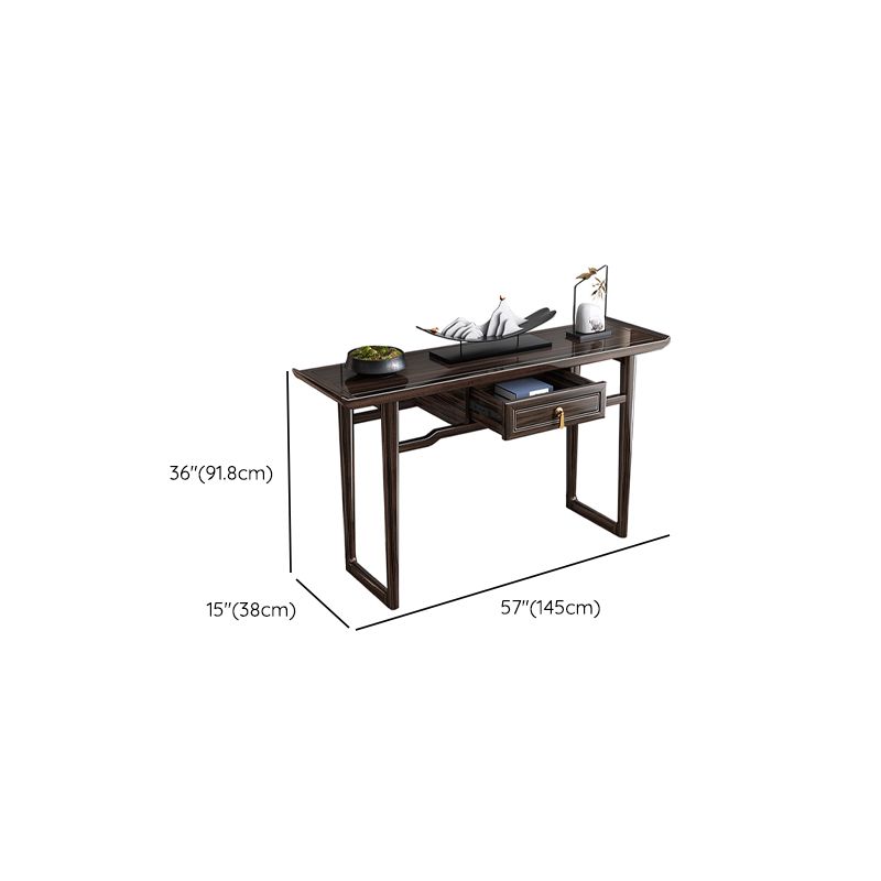 Rectangle Contemporary Console Table Brown Stone Console Sofa Table with 1 Drawer