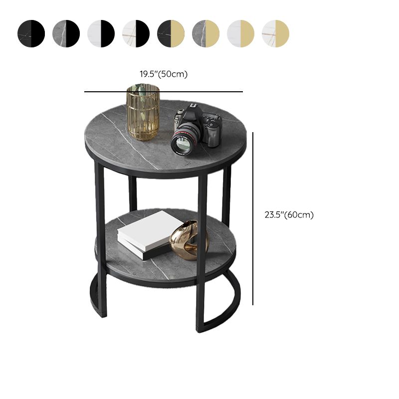 Metal Frame Side End Table Round Stone Top Side Table with Shelf Clearhalo 'Coffee & Accent Tables' 'End & Side Tables' 'end_side_tables' 'furn' 'furn_end_side_tables' 'Furniture' 'Living Room Furniture' 1200x1200_888df064-df0b-4380-b661-ccfa2272fe98