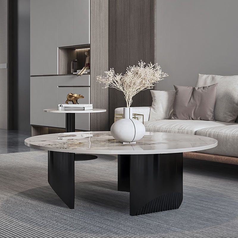 Round Coffee Table in Black Luxurious Stone Top Cocktail Table Clearhalo 'Coffee & Accent Tables' 'Coffee Tables' 'coffee_tables' 'furn' 'furn_coffee_tables' 'Furniture' 'Living Room Furniture' 1200x1200_888eb55e-b5cc-41db-8098-95c69f530296