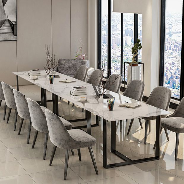 Mesa de reuniones rectangular de mármol artificial oficina en el hogar escritorio de escritura moderna