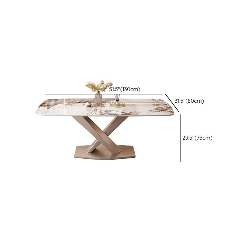 Rectangular Luxury White Stone Top Dining Table with Metal Pedestal Clearhalo 'Dining Tables & Seating' 'Dining Tables' 'dining_table' 'furn' 'furn_dining_table' 'Furniture' 'Kitchen & Dining Furniture' 1200x1200_889037aa-3082-4434-83ca-a2ee7749cdcf