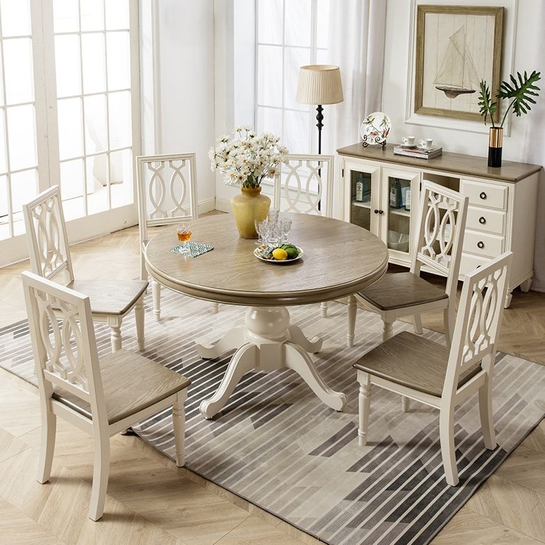 Mesa de comedor redonda de madera maciza Mesa de cocina contemporánea para comedor