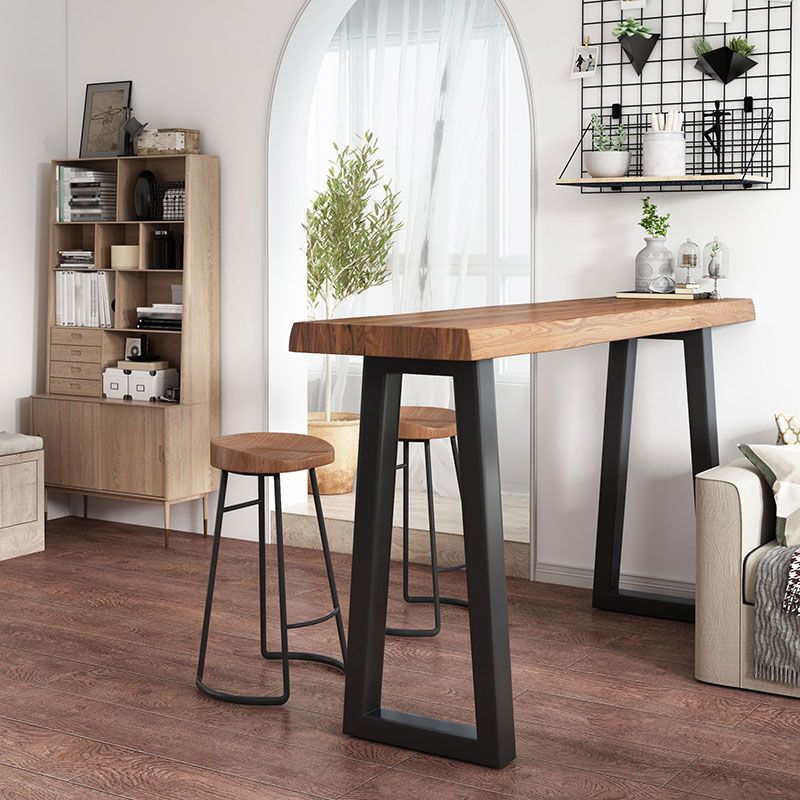 Industrial Brown Pine Bar Table Rectangle Black Double Pedestal Bistro Table (only table) Clearhalo 'Bar Furniture' 'Bar Tables' 'bar_tables' 'furn' 'furn_bar_tables' 'Furniture' 'furniture_bar_tables' 'Kitchen & Dining Furniture' 'kitchen&dining_furn' 'kitchen' 1200x1200_88946aef-4431-4446-9d5d-889781225193