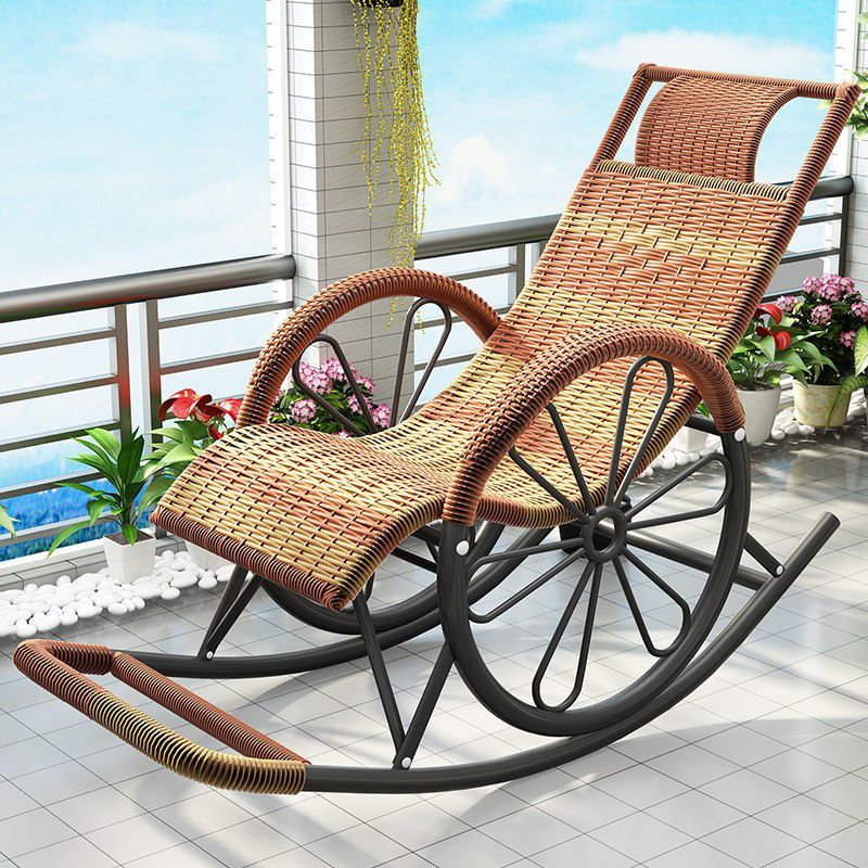 Modern Spindle Rattan Rocking Chair Metal Frame Wheel Handrail Design Rocker Chair Clearhalo 'Chairs & Seating' 'furn' 'furn_rocking_chairs' 'Furniture' 'Living Room Furniture' 'Rocking Chairs' 'rocking_chairs' 1200x1200_88969fac-34c0-4b39-87f1-0aa1d60721db