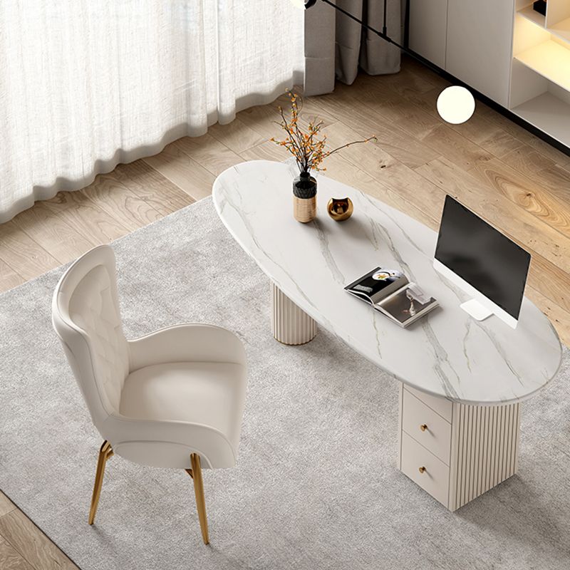 White Writing Desk Sintered Stone Desk with Three Drawers for Home and Office Clearhalo 'furn' 'furn_office_desk' 'Furniture' 'Office Desks' 'Office Furniture' 'office_desk' 1200x1200_8898953b-4de2-454b-8f69-6c426e8e9811