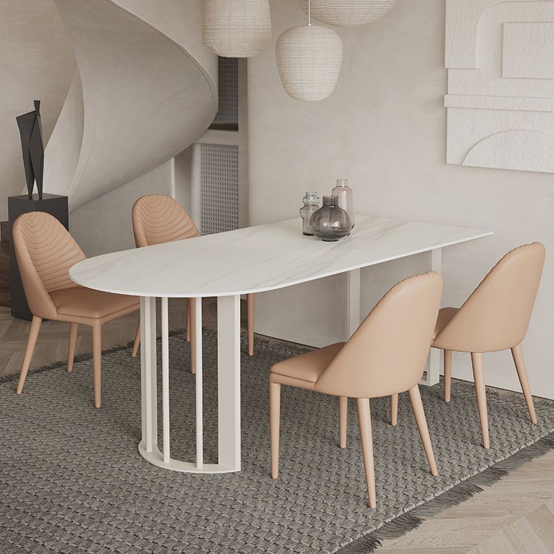 Sintered Stone Dining Table White Top Modern Double Pedestal Table for Kitchen Clearhalo ' dining_table' 'Dining Tables & Seating' 'Dining Tables' 'furn' 'furn_dining_table' 'Furniture' 'furniture_dining_table' 'Kitchen & Dining Furniture' 'kitchen&dining_furn' 'kitchen' 'kitchen_dining_table' 1200x1200_889b7836-67cd-4498-81b8-c3bc19e08825