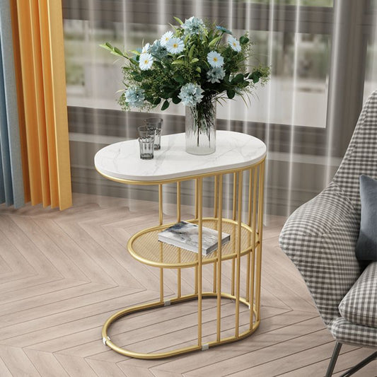 Minimalist Oval Corner Table Slate C Side Table for Living Room