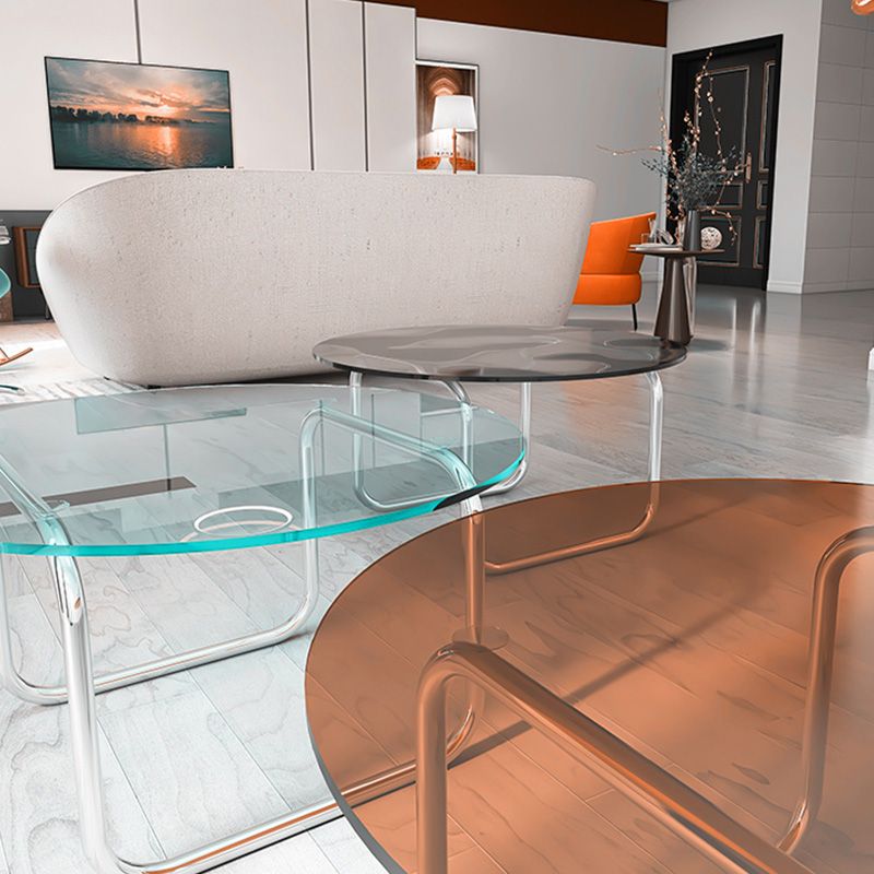 Modern Glass Round Side Table 27.5"/31.5" Wide Metal Sled End Table