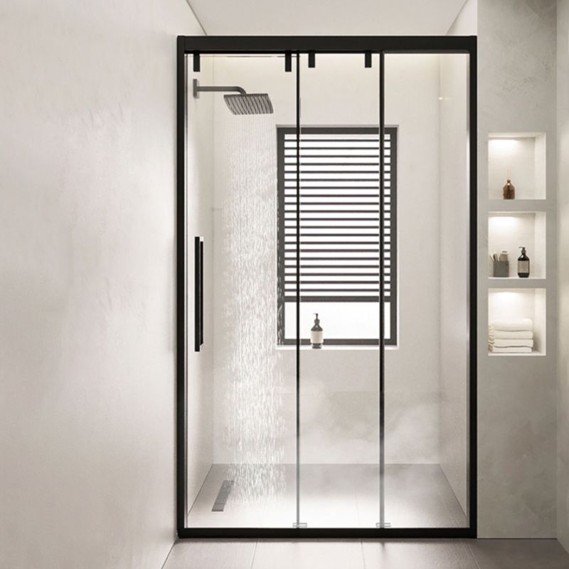 Full Frame One-shaped Tempered Glass Shower Door, Triple Linkage Shower Door Clearhalo 'Bathroom Remodel & Bathroom Fixtures' 'Home Improvement' 'home_improvement' 'home_improvement_shower_tub_doors' 'Shower and Tub Doors' 'shower_tub_doors' 'Showers & Bathtubs' 1200x1200_88aa27bd-dda5-4036-84d1-3cbea8d2f1ad