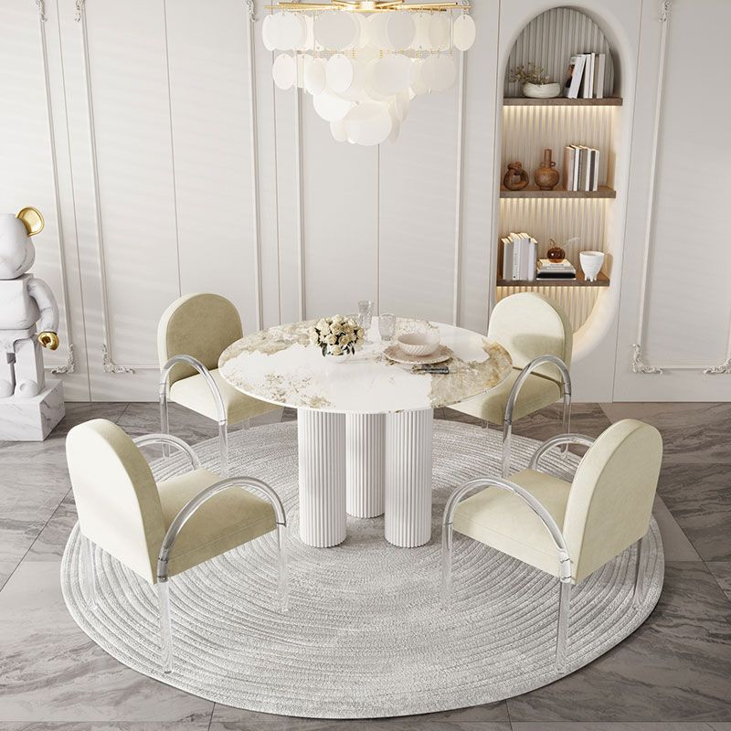 Modern 1/5 Pieces Dining Set Round Stone Dining Table for Dining Room Kitchen Clearhalo 'Dining Room Sets' 'Dining Tables & Seating' 'dining_room_set' 'furn' 'furn_dining_room_set' 'Furniture' 'Kitchen & Dining Furniture' 1200x1200_88aa73fd-6ada-4c2f-8d87-821b9d4fe80b
